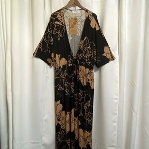 Simply Sisters by Lola Black Brown Gardenia Women's Jumpsuit 2XL Tie Front NWT